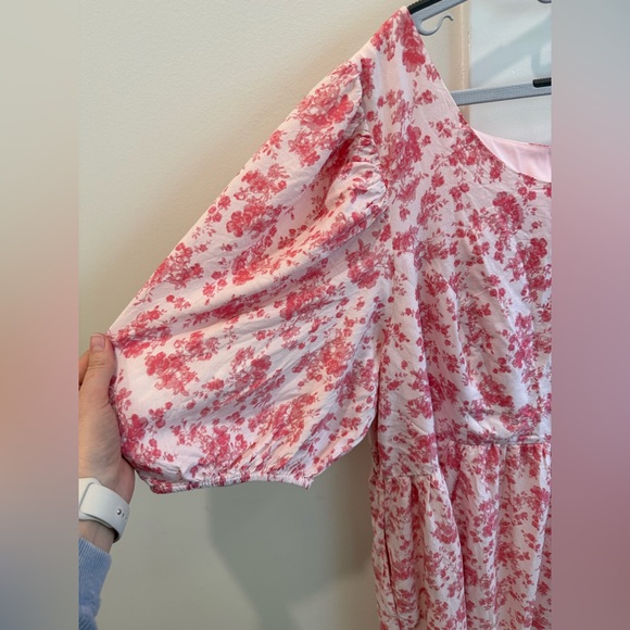 JessaKae Pink Floral Puff Sleeve Midi Dress Boho Vera Size XXL 2X - Picture 6 of 10